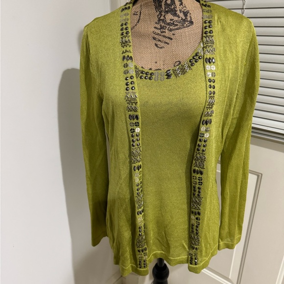 Jones New York Sweaters - Jones New York pistachio Green Cardigan with Embellishments size S - fits M too